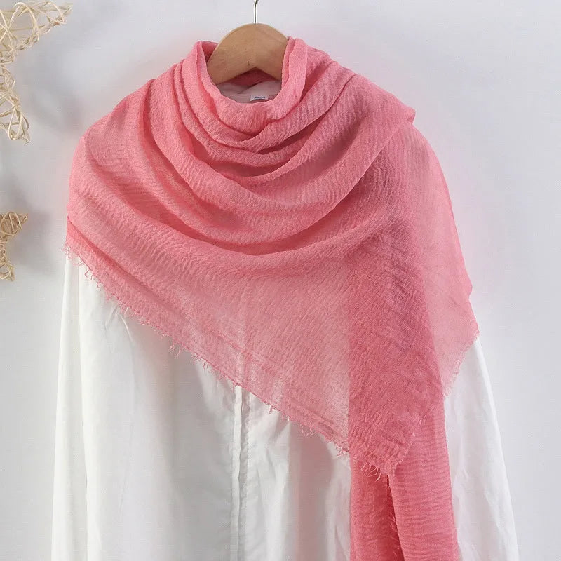Hot selling solid color pleated cotton and linen scarf women's bag headscarf crumpled hair fringe bubble scarf women's scarf cover head