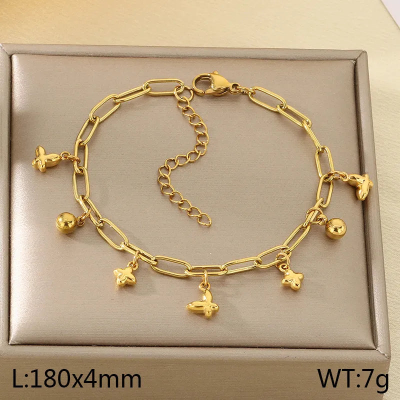 IG Style Vintage Style Cherry Ocean Butterfly 304 Stainless Steel 18K Gold Plated Paperclip Chain Bracelets In Bulk