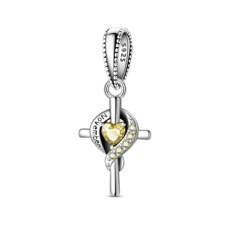 New 925 Sterling Silver Charm Birthstone Pendant DIY Jewelry Bracelet Accessories Attractive Cross Design Original Design