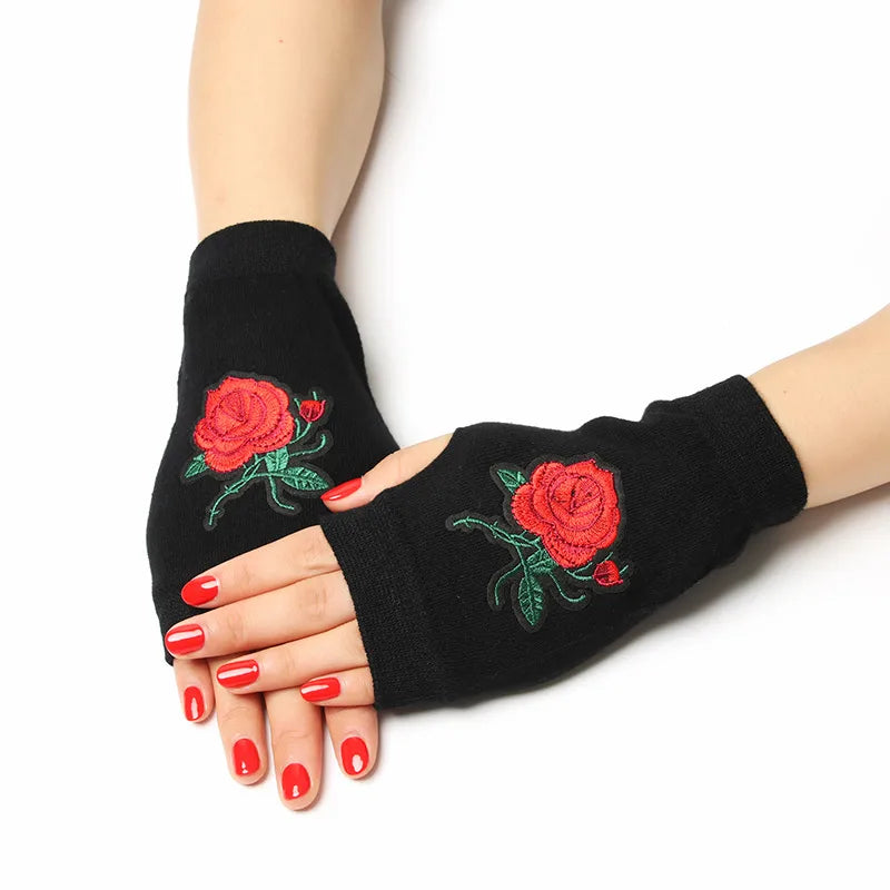 unisex retro bear owl flower knitted fabric gloves 1 pair
