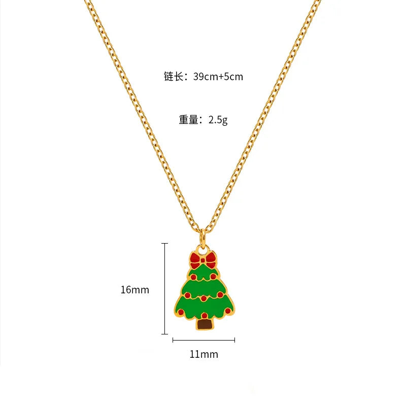 Christmas Creative Design Sense Bell Necklace Women's Versatile Pendant Oil Drop Deer Snowman Cartoon Stainless Steel Titanium Steel