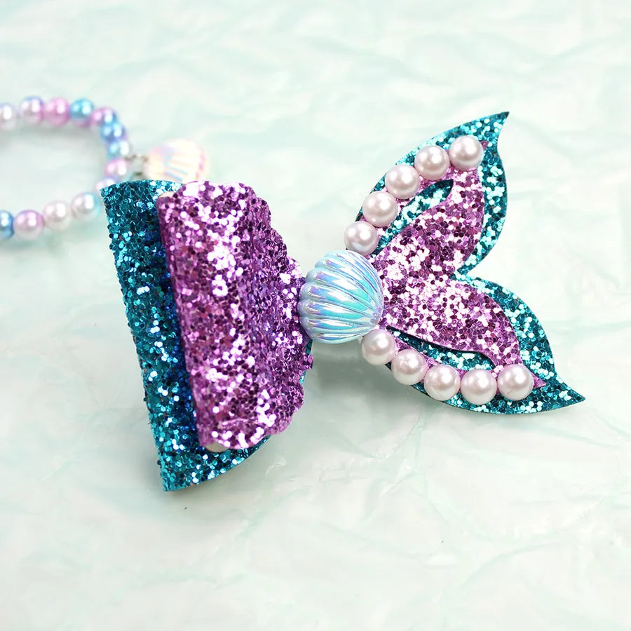 Amazon's Hottest Mermaid Princess Glitter Bow Shell Pearl Children's Girl Cute Hairpin