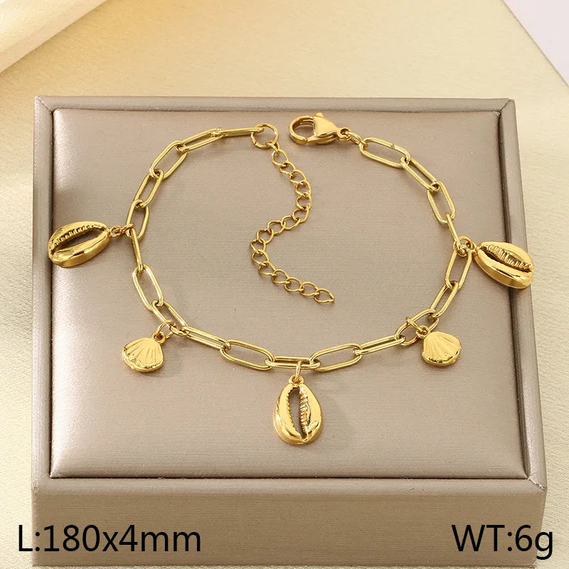 IG Style Vintage Style Cherry Ocean Butterfly 304 Stainless Steel 18K Gold Plated Paperclip Chain Bracelets In Bulk