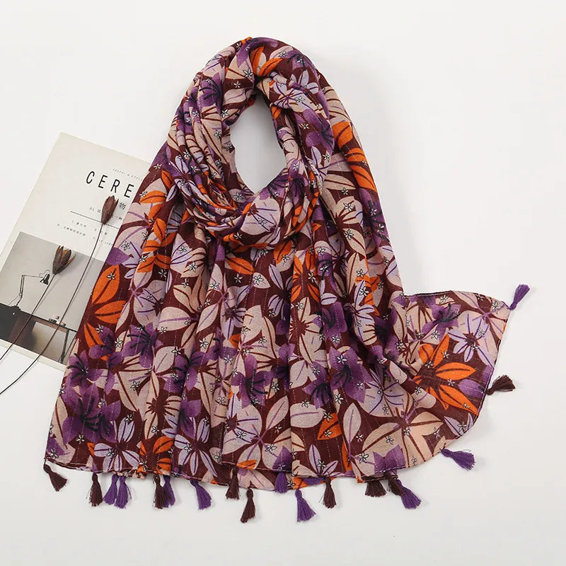 Women's Sweet Color Block Polyester Printing Scarf