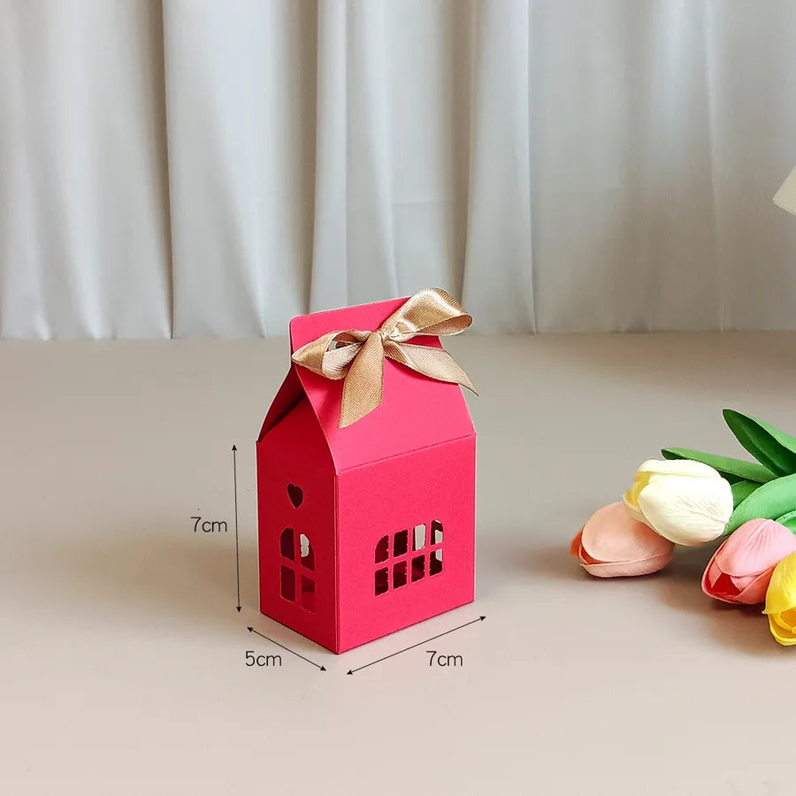 Christmas Gingerbread House Candy Gift Box With Butterfly Knot High End White Kraft Paper Luxury Packaging Box For Presents