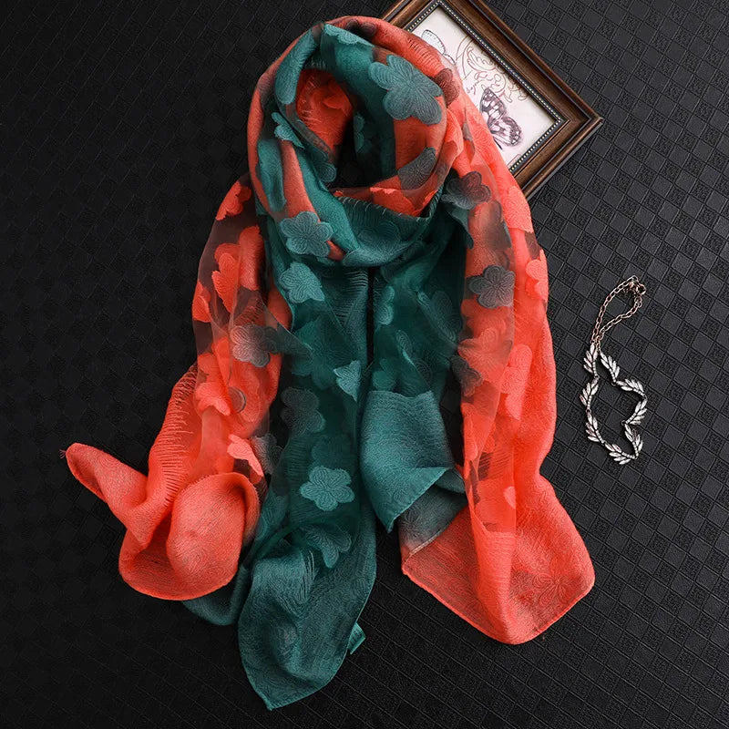 Women's Elegant Flower Polyester Silk Scarf