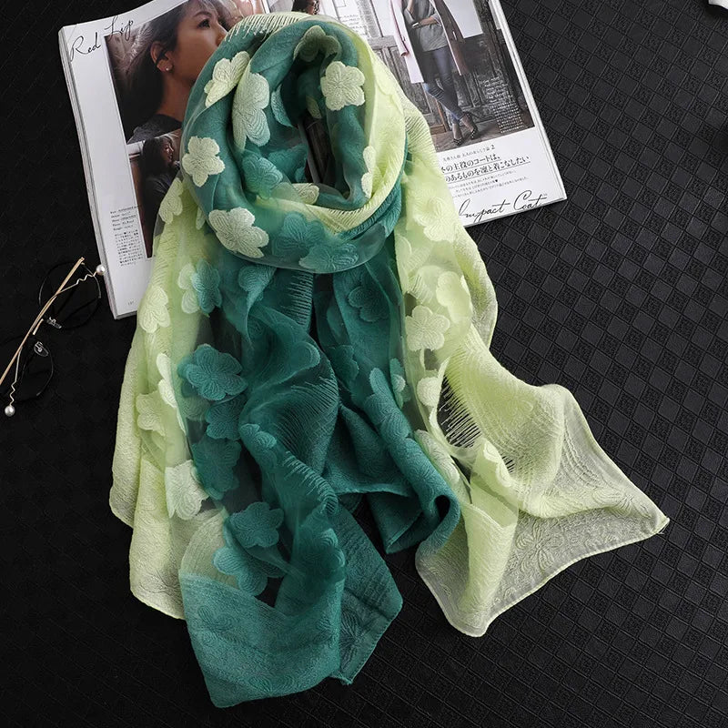 Women's Elegant Flower Polyester Silk Scarf