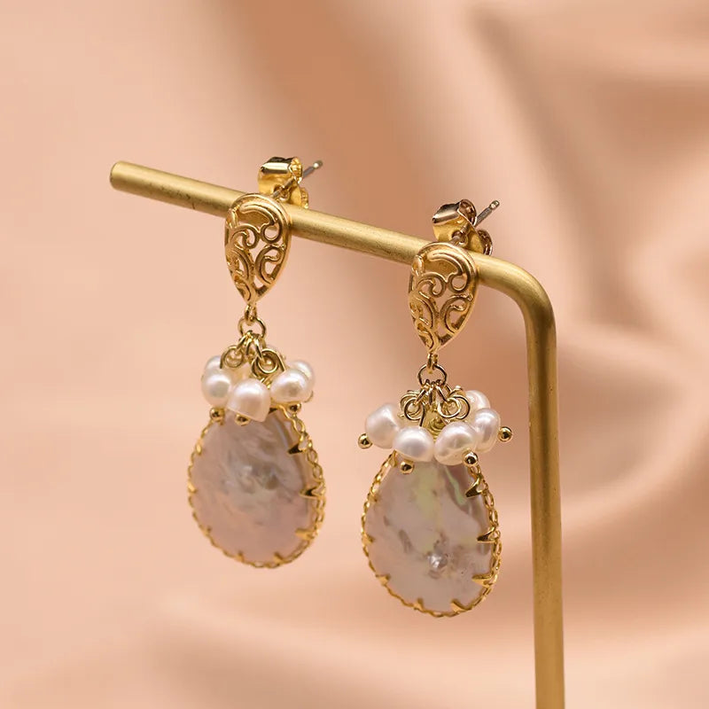 Live broadcast natural pearl earrings high-grade earrings s925 silver needle women's design natural freshwater real pearl