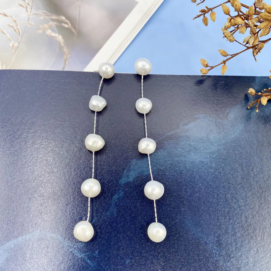 1 Pair Elegant Simple Style Geometric Freshwater Pearl Copper Drop Earrings