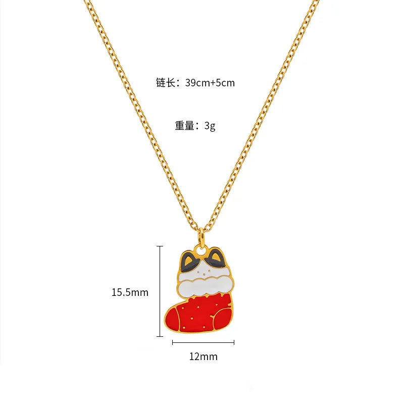 Christmas Creative Design Sense Bell Necklace Women's Versatile Pendant Oil Drop Deer Snowman Cartoon Stainless Steel Titanium Steel