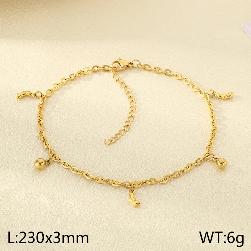 Wholesale Jewelry IG Style Vintage Style Star Moon Cherry 304 Stainless Steel 18K Gold Plated Anklet