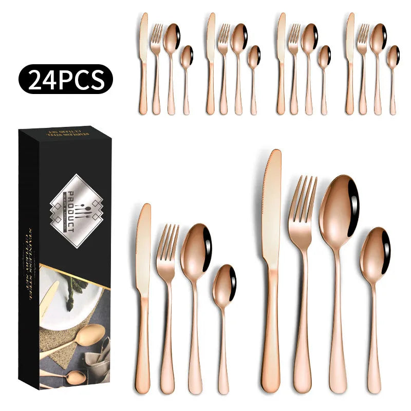 1010 stainless steel tableware 24-piece golden steak knife, fork and spoon gift box Western tableware suit