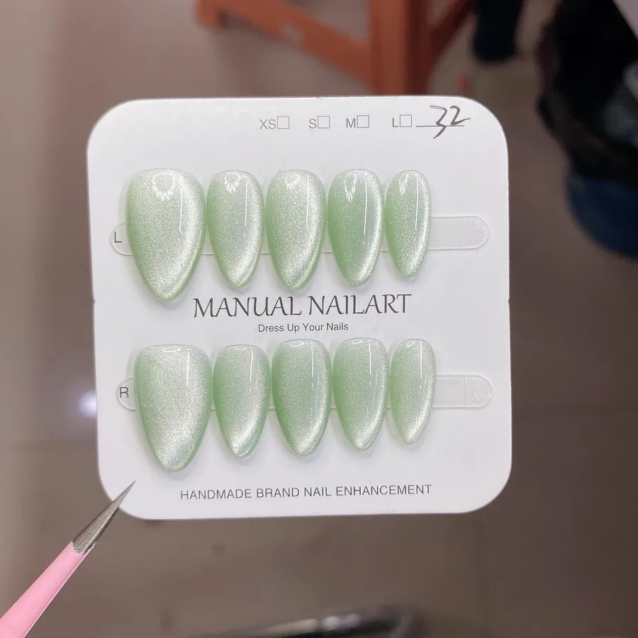 Handmade Wearable Nail Art Phototherapy Finished Product Sparkling Crystal Stone Cat's Eye Removable Starry Sky Pattern Simple Style