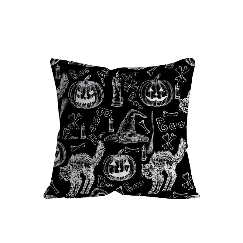 Retro Halloween Skeleton Print Sofa Pillowcase Living Room Decorative Cushion Cover Simple Style Printed Throw Pillow Case