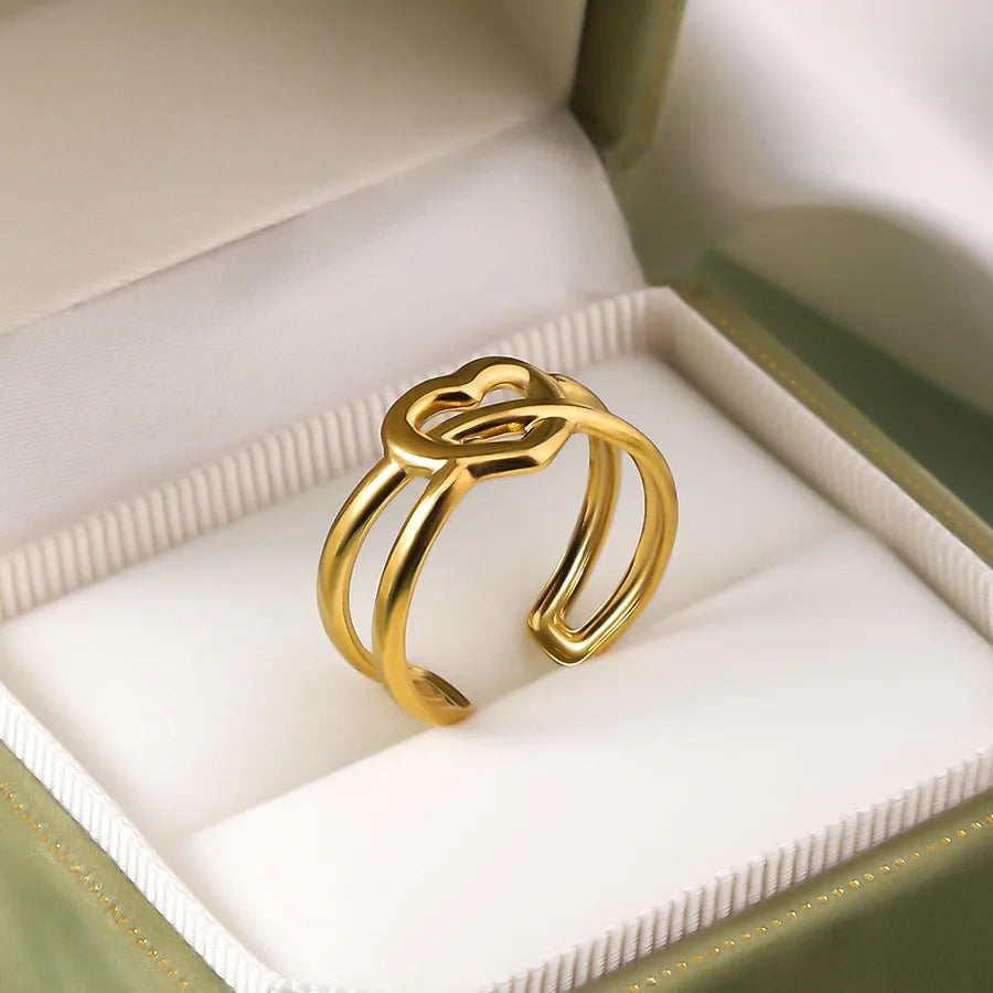 Wholesale Jewelry IG Style Elegant Retro Geometric Leaf Heart Shape 304 Stainless Steel Plating Open Rings