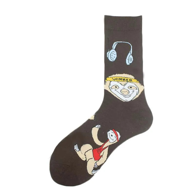 men's fashion cartoon nylon cotton printing crew socks a pair