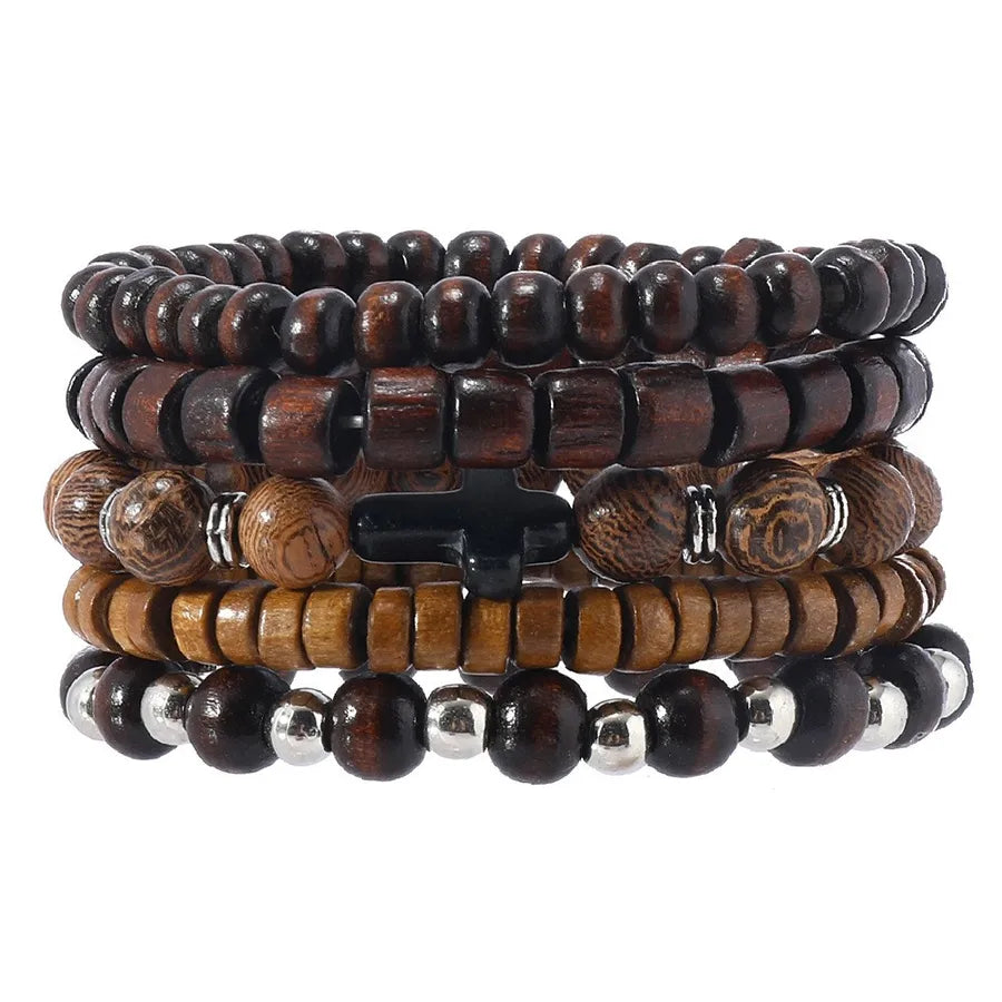 Retro Round Wood Beaded Men's Bracelets