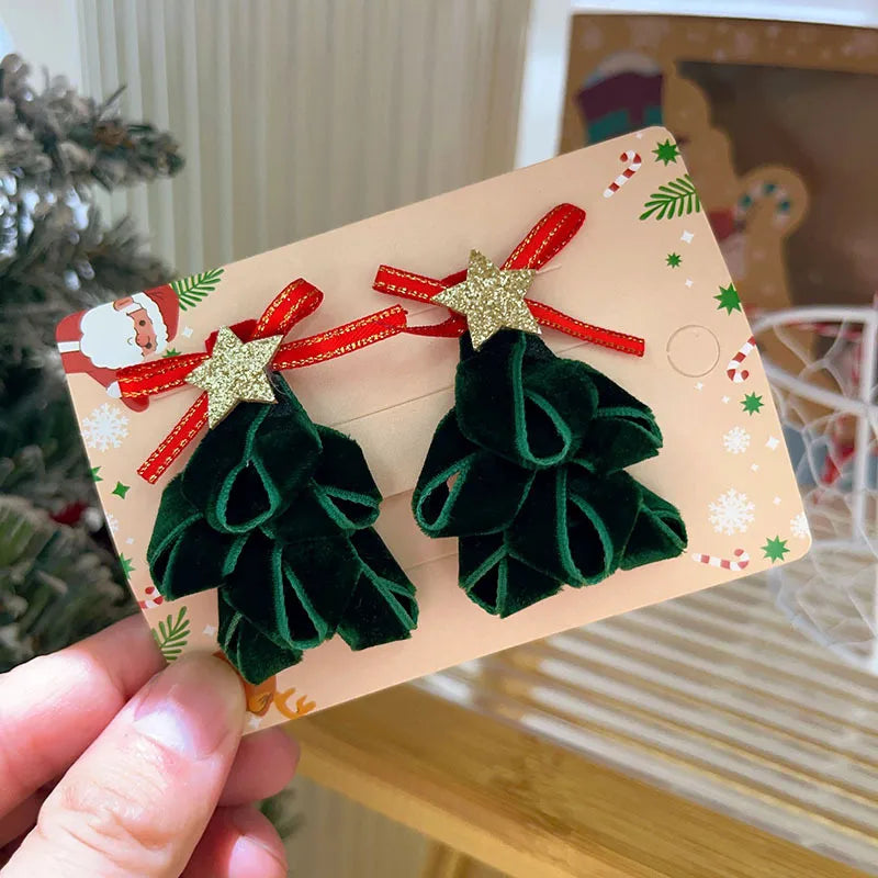 Sweet Cute Christmas Butterfly Knot Hair Clip For Girls Children's Holiday Snowman Tree Hair Accessories Festive Headwear