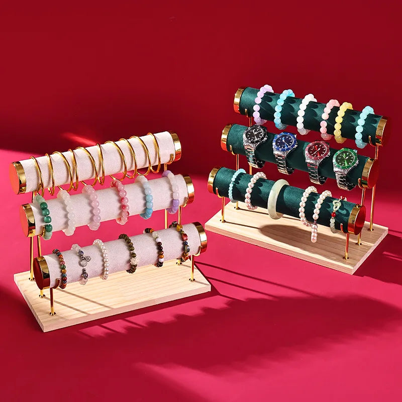 High-End Jewelry Display Stand Multi-Layer Bracelet Holder Watch Storage Rack Novelty Design Wooden Jewelry Accessory Showcase