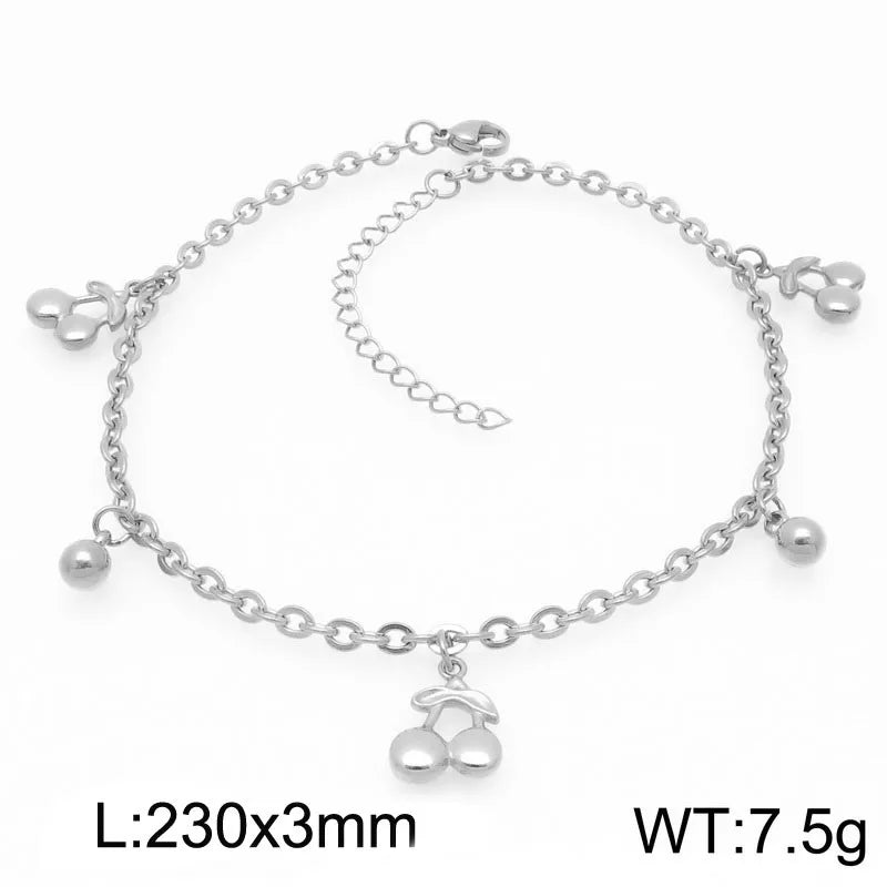 Wholesale Jewelry IG Style Vintage Style Star Moon Cherry 304 Stainless Steel 18K Gold Plated Anklet