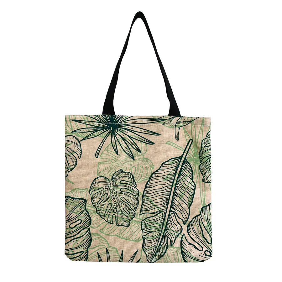 women's tropical leaf shopping bags