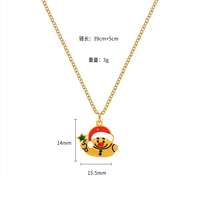 Christmas Creative Design Sense Bell Necklace Women's Versatile Pendant Oil Drop Deer Snowman Cartoon Stainless Steel Titanium Steel