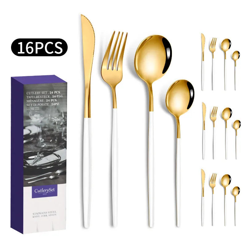 1010 stainless steel tableware 24-piece golden steak knife, fork and spoon gift box Western tableware suit