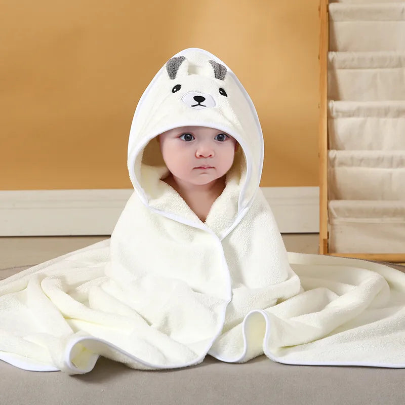 Baby Cartoon Bag Blanket Coral Fleece Absorbent Children's Bath Towel Embroidered Blanket with Hood Cloak Soft Newborn Blanket