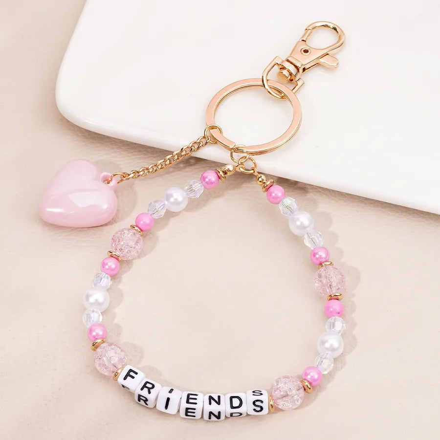 Cute Metal Keychain Pendant Beaded Bookbag Girl's Bag Charm Style Cartoon Design Half Handmade Flower
