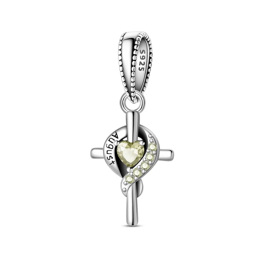 New 925 Sterling Silver Charm Birthstone Pendant DIY Jewelry Bracelet Accessories Attractive Cross Design Original Design