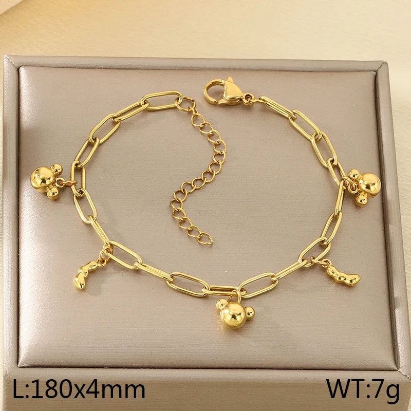 IG Style Vintage Style Cherry Ocean Butterfly 304 Stainless Steel 18K Gold Plated Paperclip Chain Bracelets In Bulk