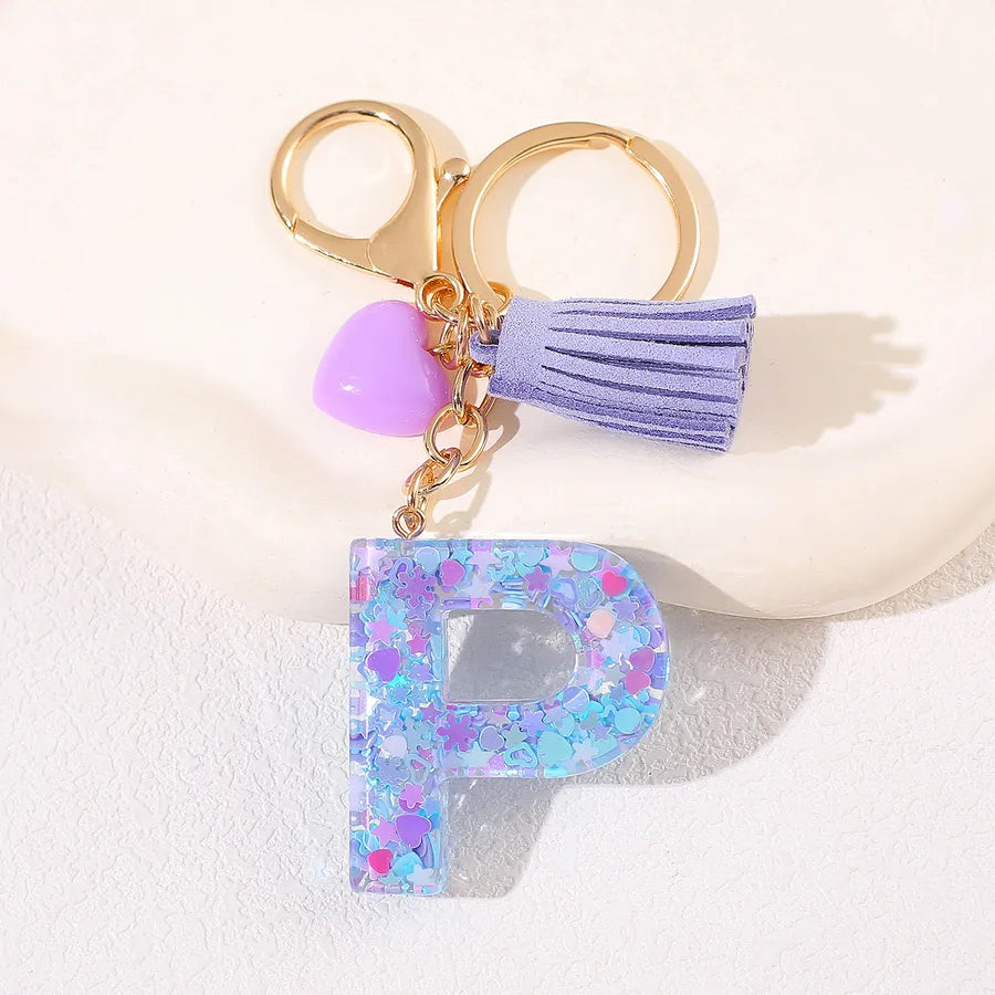 New Women's Purple Love Tassel 26 Letter Keychain Cute Car Key Chain Couple Backpack Jewelry