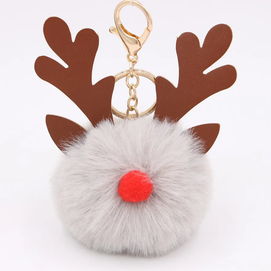 Cute Antlers Pu Leather Plush Plating Christmas Bag Pendant Keychain