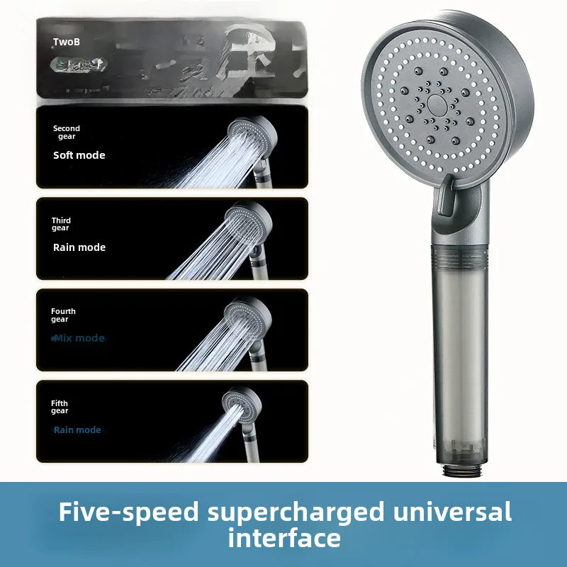 Spray shower booster shower head frosted black hand-held shower head suit five-speed multi-function universal interface