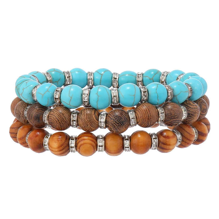 Retro Round Wood Beaded Men's Bracelets