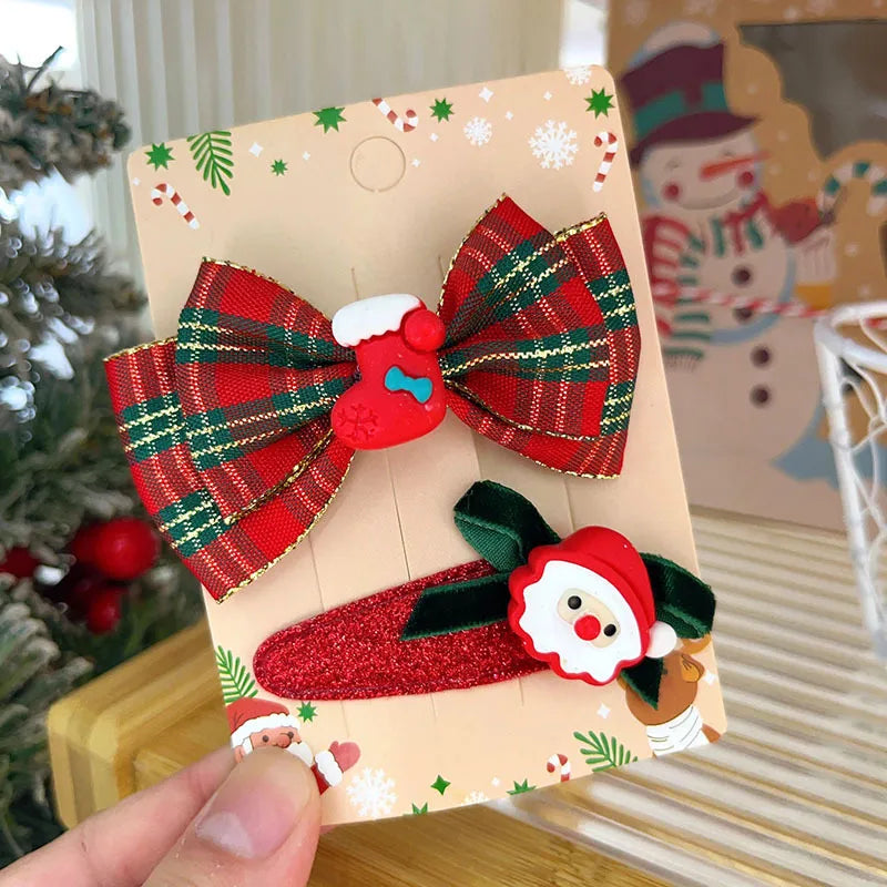 Sweet Cute Christmas Butterfly Knot Hair Clip For Girls Children's Holiday Snowman Tree Hair Accessories Festive Headwear
