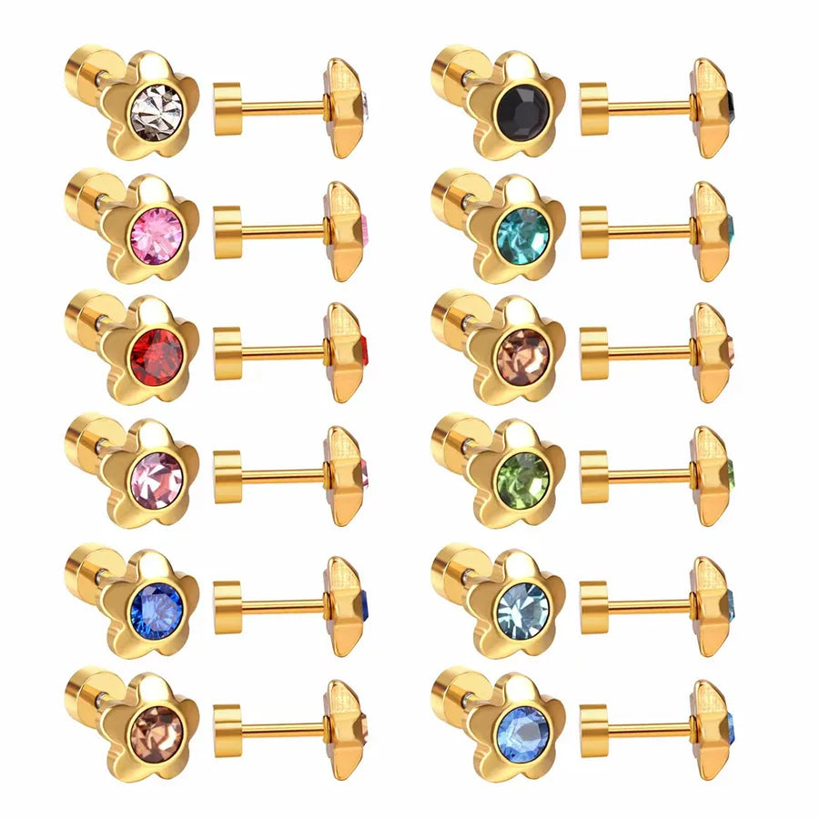 12 pairs Elegant Simple Style Hexagon 304 Stainless Steel 18K Gold Plated Ear Studs