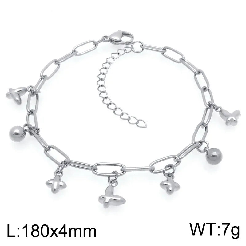 IG Style Vintage Style Cherry Ocean Butterfly 304 Stainless Steel 18K Gold Plated Paperclip Chain Bracelets In Bulk
