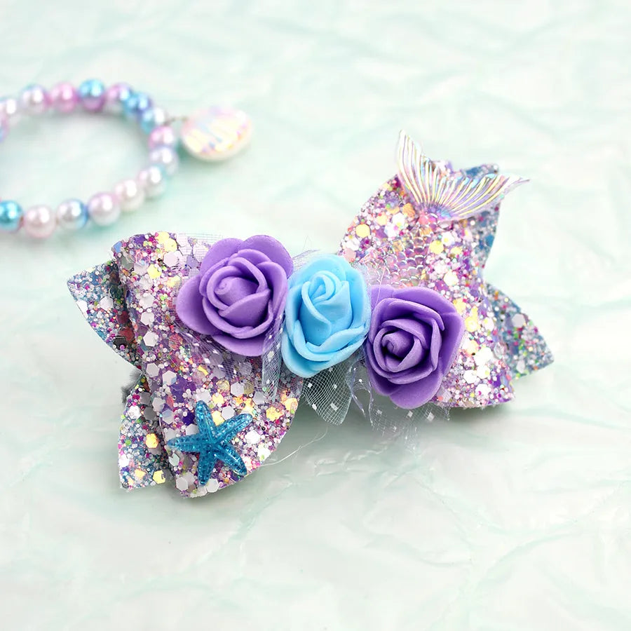 Amazon's Hottest Mermaid Princess Glitter Bow Shell Pearl Children's Girl Cute Hairpin