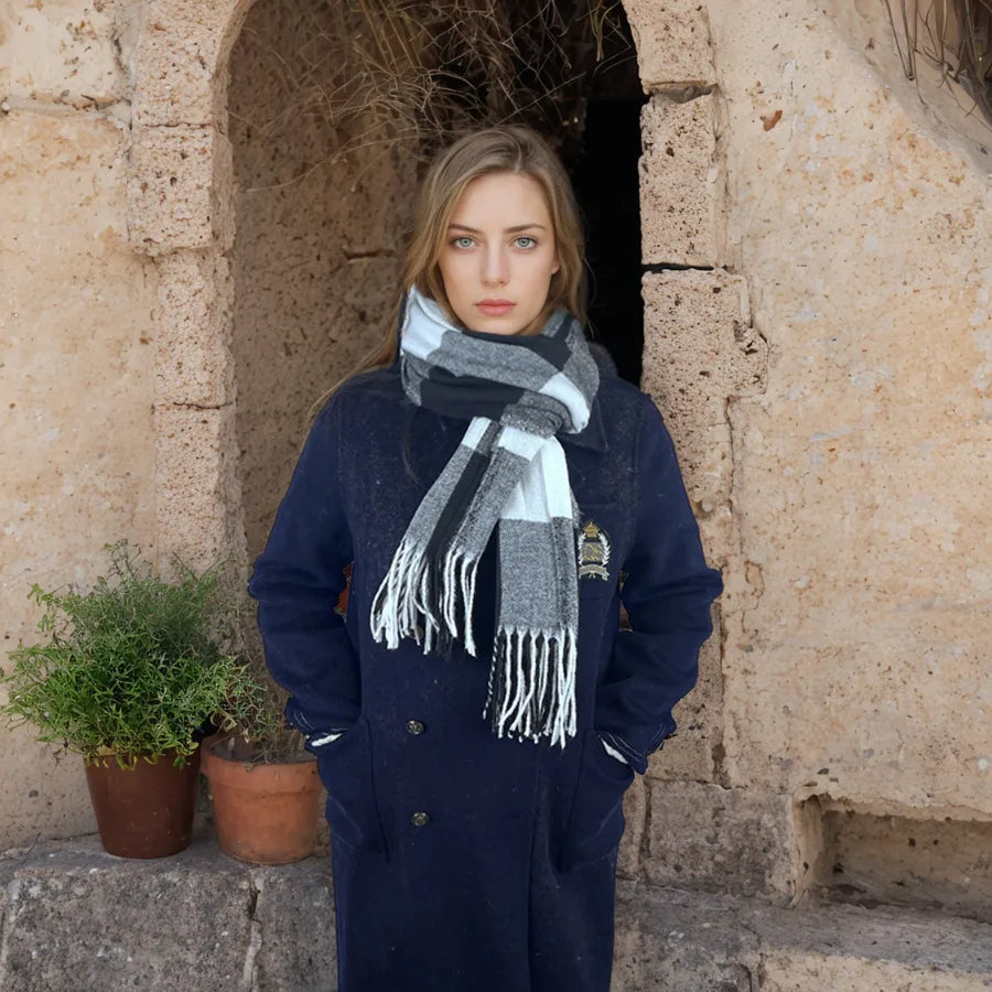 women's casual simple style color block imitation cashmere tassel scarf