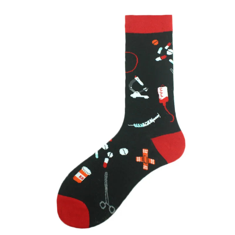 men's fashion cartoon nylon cotton printing crew socks a pair