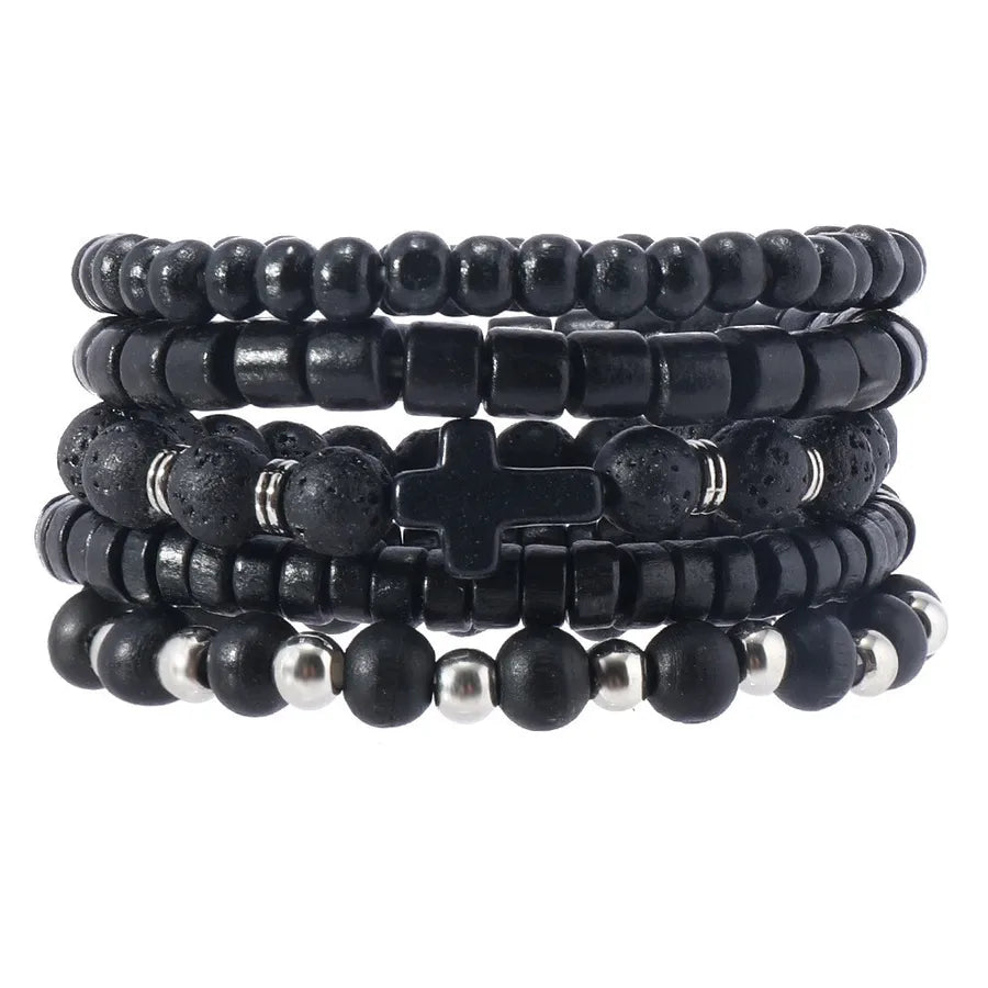 Retro Round Wood Beaded Men's Bracelets