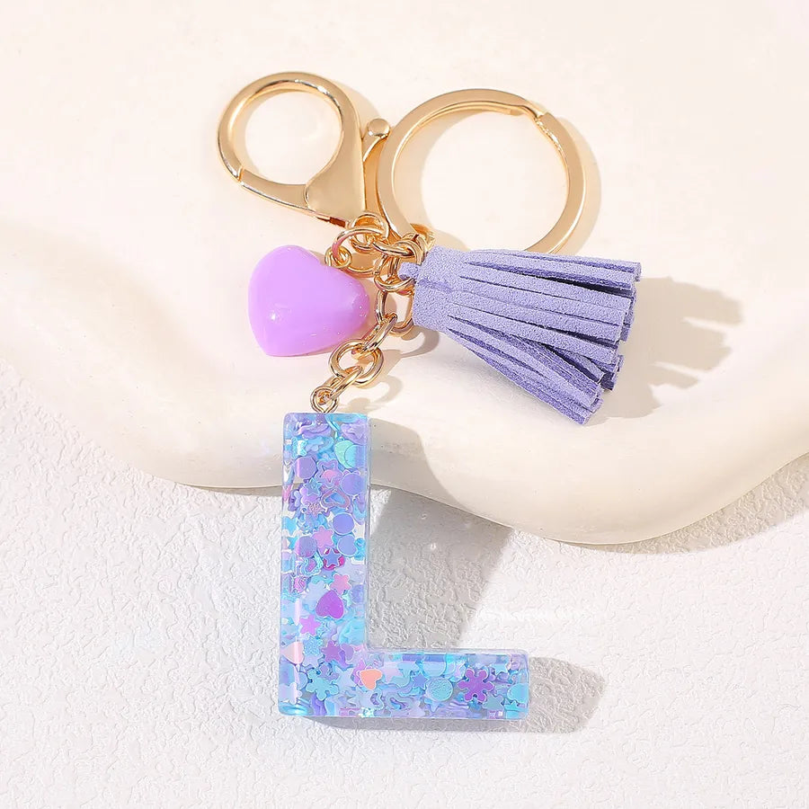New Women's Purple Love Tassel 26 Letter Keychain Cute Car Key Chain Couple Backpack Jewelry