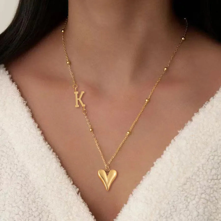 Wholesale Jewelry Elegant Simple Style Classic Style Letter Heart Shape 201 Stainless Steel 304 Stainless Steel ball chain Pendant Necklace