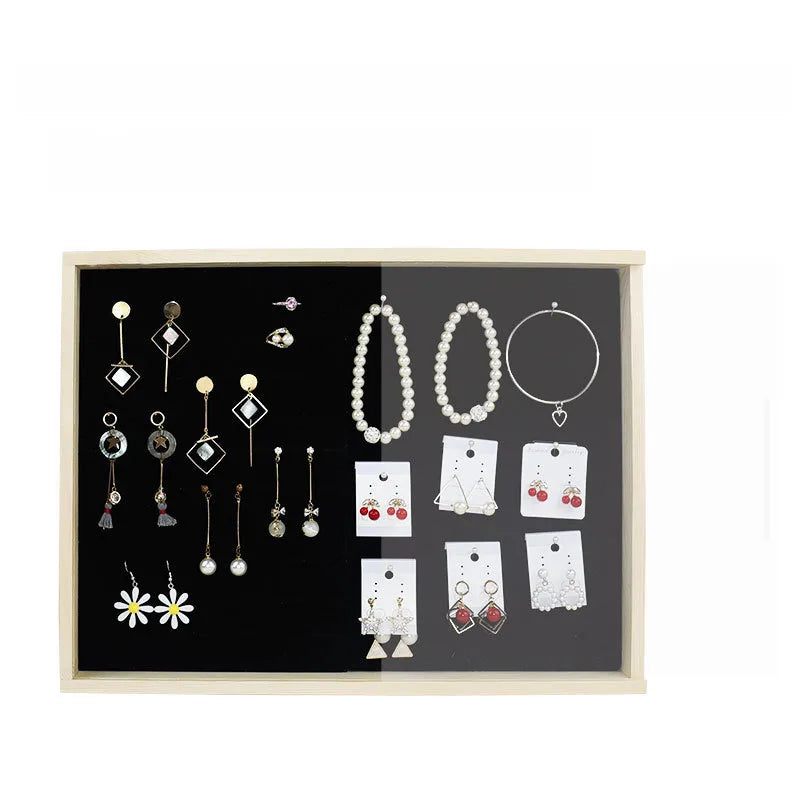 Solid wood dustproof jewelry box wall-mounted household earrings earrings display rack ring storage tray necklace earrings box