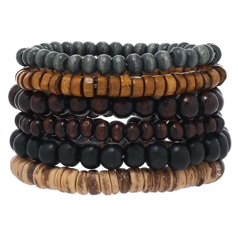 Retro Round Wood Beaded Men's Bracelets