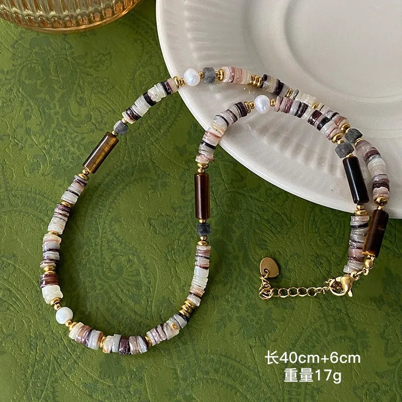 Elegant Retro Printing Beaded natural stone Freshwater Pearl Necklace In Bulk