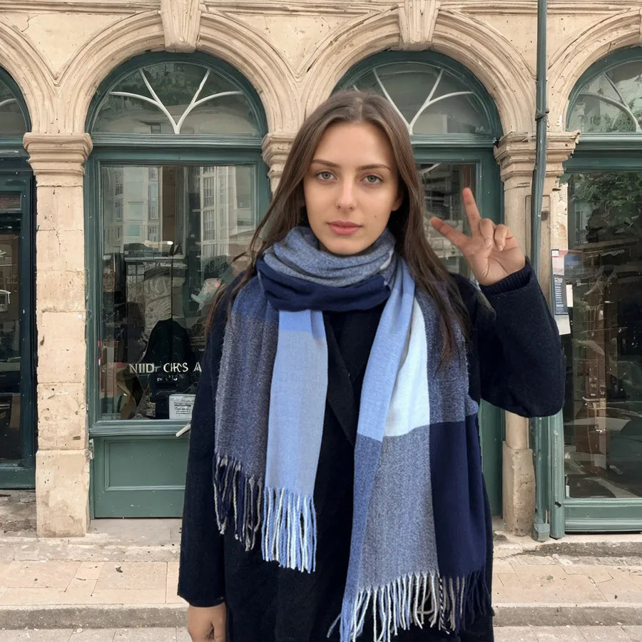 women's casual simple style color block imitation cashmere tassel scarf