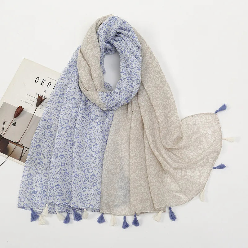 women's sweet flower cotton and linen tassel silk scarves
