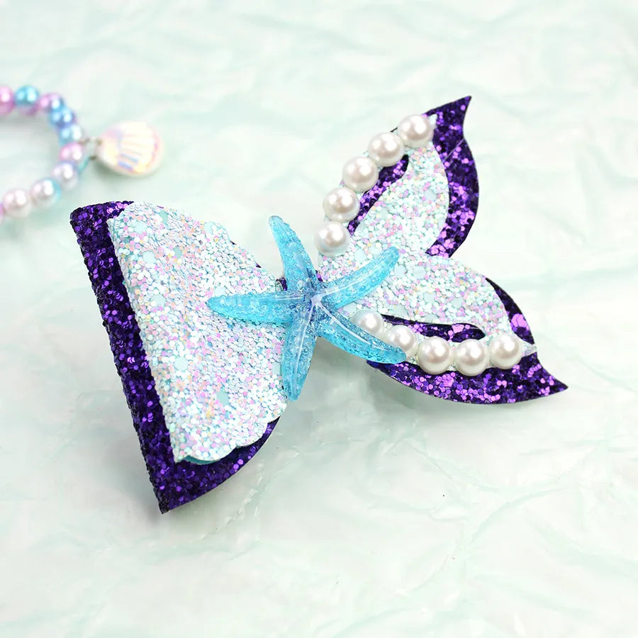 Amazon's Hottest Mermaid Princess Glitter Bow Shell Pearl Children's Girl Cute Hairpin